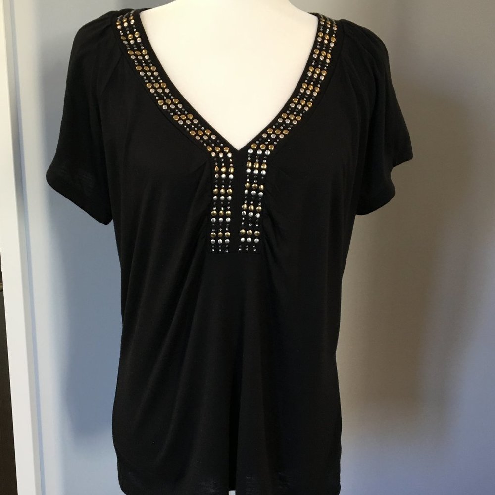 French Laundry Black Short Sleeve Embellished Tee